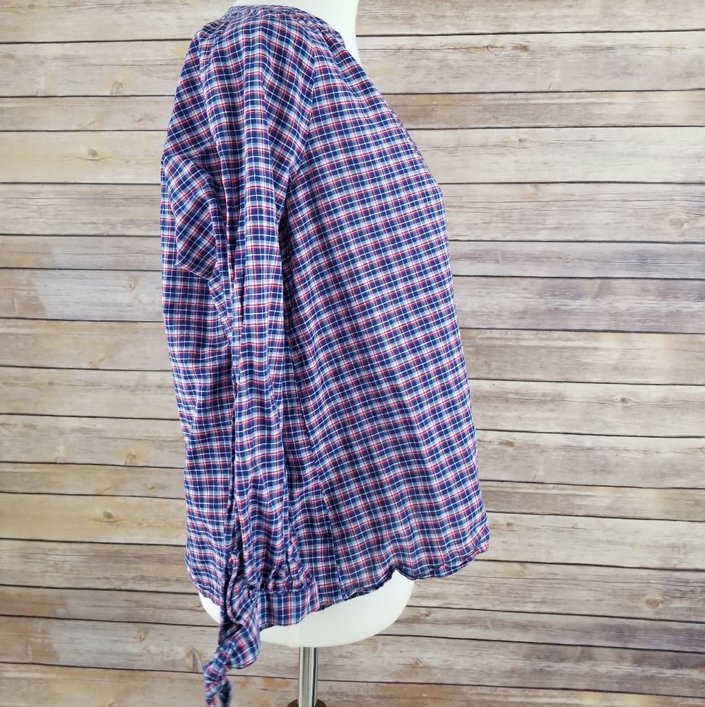Madewell Plaid Crop V Neck 3/4 Sleeve Blouse - Picture 5 of 7